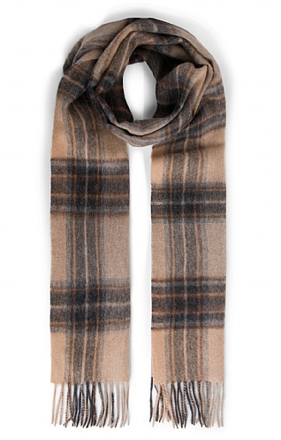 House of Bruar Country Check Lambswool Scarf, Camel/Grey Plaid