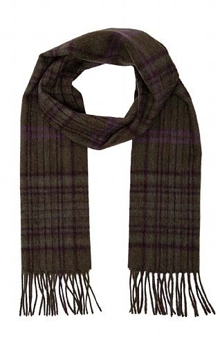 House of Bruar Country Check Lambswool Scarf, Loden/Purple