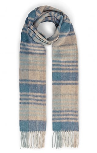 House of Bruar Country Check Lambswool Scarf, Navy/Beige/Duck Egg