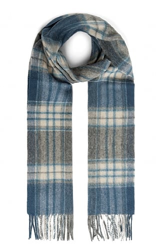 House of Bruar Country Check Lambswool Scarf, Navy/Grey/Teal Plaid