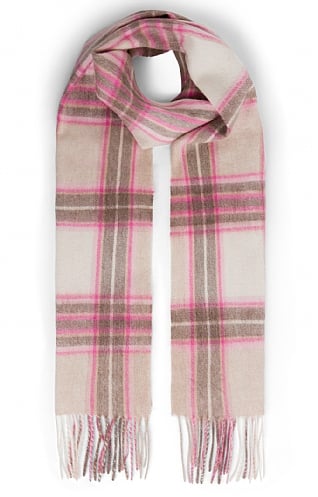 House of Bruar Country Check Lambswool Scarf, Pink/Brown/Cream Check