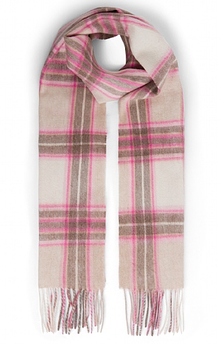 House of Bruar Country Check Lambswool Scarf, Pink/Brown/Cream Check