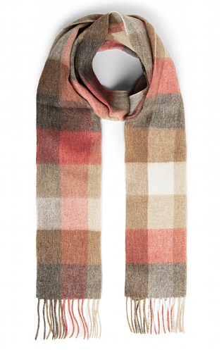 House of Bruar Country Check Lambswool Scarf, Rose Check