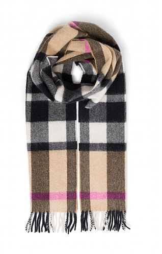 House Of Bruar Ladies Cashmere Scarf, Black Camel Rhubarb Plaid