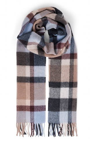 House Of Bruar Ladies Cashmere Scarf, Blue Grey Brown Plaid