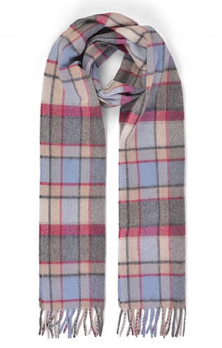 House Of Bruar Ladies Cashmere Scarf, Blue Pink Grey Plaid