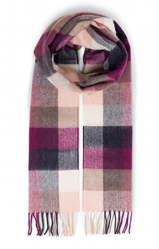 House Of Bruar Ladies Cashmere Scarf, Brown Navy Rhubarb Plaid