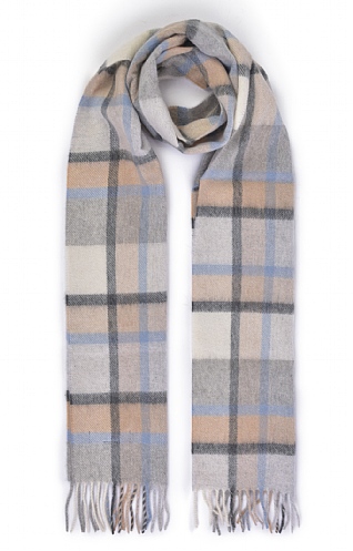 House Of Bruar Ladies Cashmere Scarf, Grey Blue Camel Plaid