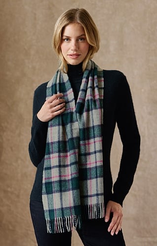 House Of Bruar Ladies Cashmere Scarf, Grey Navy Pink Plaid