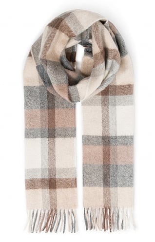 House Of Bruar Ladies Cashmere Scarf, Grey White Brown Plaid