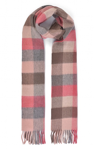 House Of Bruar Ladies Cashmere Scarf, Pink Grey Camel Plaid