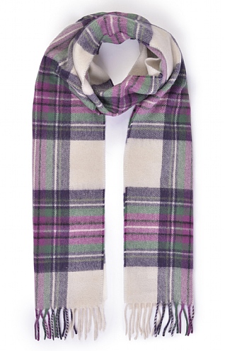 House Of Bruar Ladies Cashmere Scarf, White Purple Green Plaid