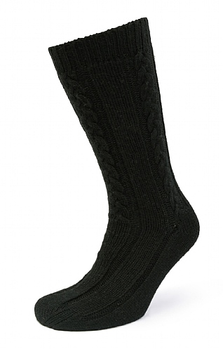 House Of Bruar Ladies 3 Ply Cashmere Cable Bed Socks - Black, Black