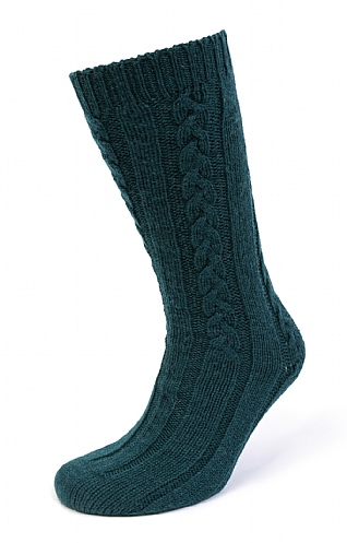 House Of Bruar Ladies 3 Ply Cashmere Cable Bed Socks - Bottle Green, Bottle