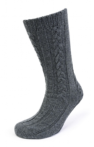 House Of Bruar Ladies 3 Ply Cashmere Cable Bed Socks, Dark Grey