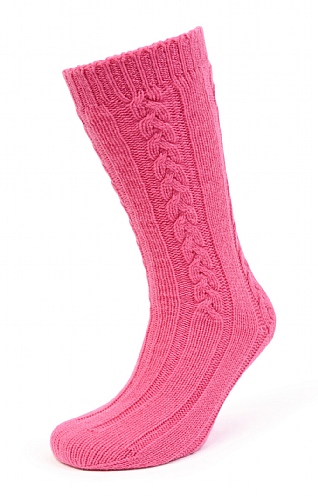 House Of Bruar Ladies 3 Ply Cashmere Cable Bed Socks, Fuchsia