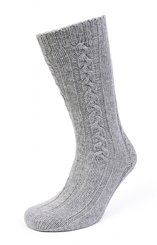 House Of Bruar Ladies 3 Ply Cashmere Cable Bed Socks - Light Grey, Light Grey