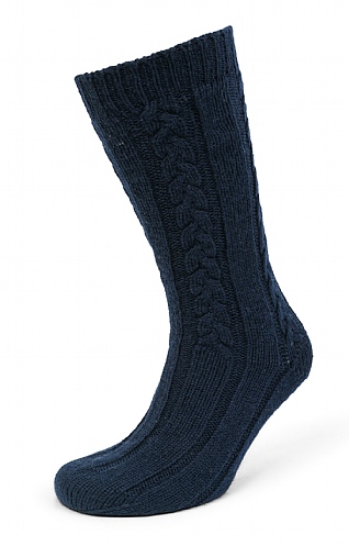 House Of Bruar Ladies 3 Ply Cashmere Cable Bed Socks - Navy Blue, Navy