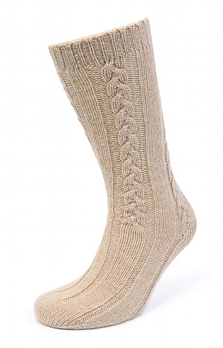 House Of Bruar Ladies 3 Ply Cashmere Cable Bed Socks, Oat
