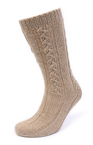 House Of Bruar Ladies 3 Ply Cashmere Cable Bed Socks - Otter Brown, Otter