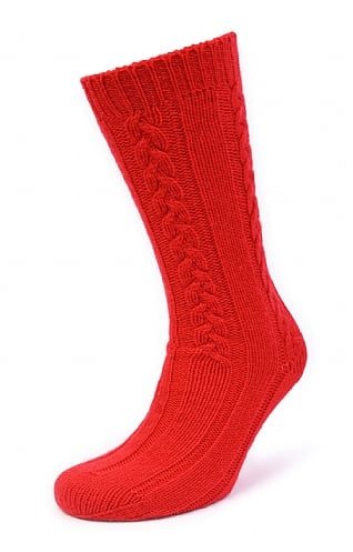 House Of Bruar Ladies 3 Ply Cashmere Cable Bed Socks - Red, Red