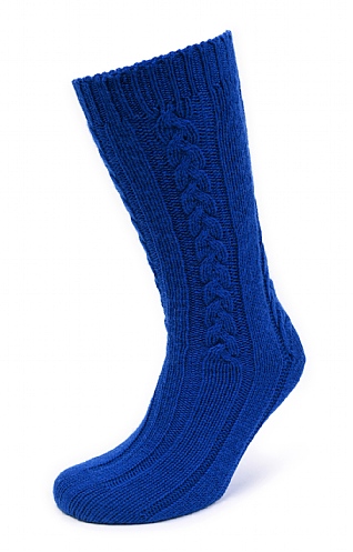 House Of Bruar Ladies 3 Ply Cashmere Cable Bed Socks, Royal