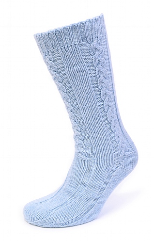 House Of Bruar Ladies 3 Ply Cashmere Cable Bed Socks, Sky Blue