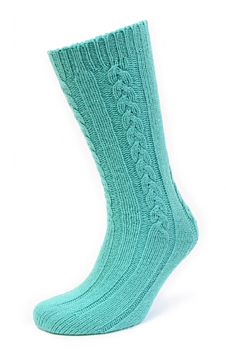 House Of Bruar Ladies 3 Ply Cashmere Cable Bed Socks, Turquoise