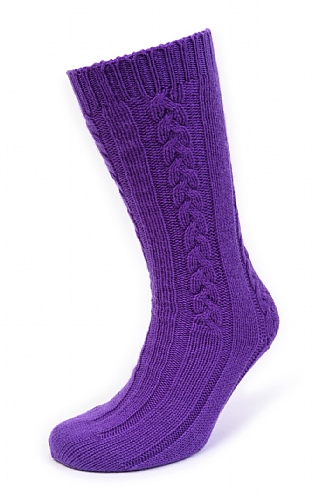 House Of Bruar Ladies 3 Ply Cashmere Cable Bed Socks, Violet