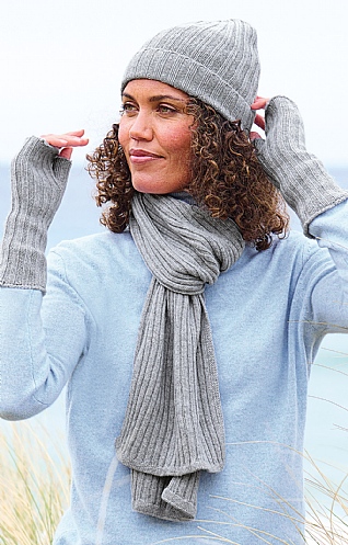 House Of Bruar Cashmere Rib Scarf - Light Grey
