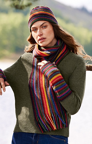 House Of Bruar Ladies Lambswool Striped Scarf, Country Multi