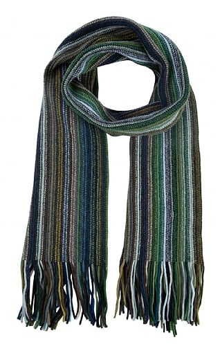 House Of Bruar Ladies Lambswool Striped Scarf - Green