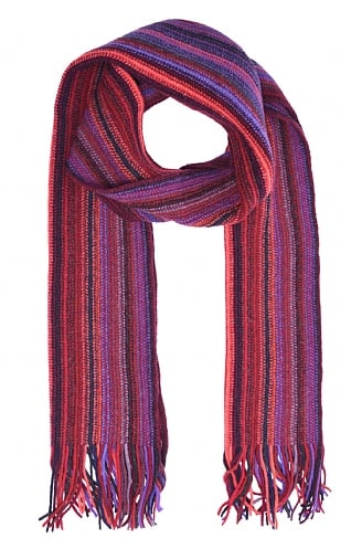 House Of Bruar Ladies Lambswool Striped Scarf - Red