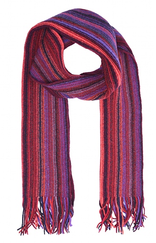 House Of Bruar Ladies Lambswool Striped Scarf - Red, Red