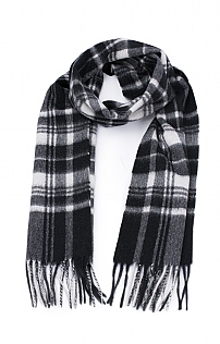 House of Bruar Lambswool Tartan Scarf - Black/White Stewart Tartan, Black/White Stewart