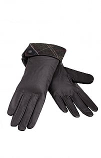Barbour Lady Jane Leather Glove, Chocolate/Green