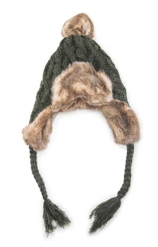House Of Bruar Ladies Cable Trapper Hat, Dark Green