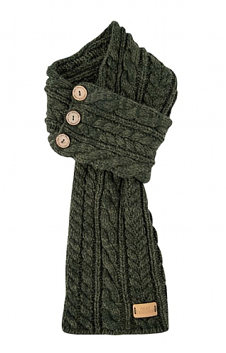 House Of Bruar Ladies Cable Button Wrap Scarf, Dark Green