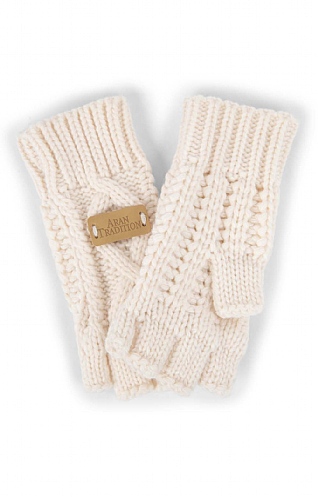 House Of Bruar Ladies Cable Fingerless Gloves - Cream, Cream