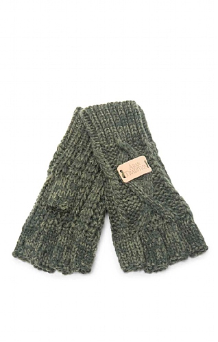 House Of Bruar Ladies Cable Fingerless Gloves, Dark Green