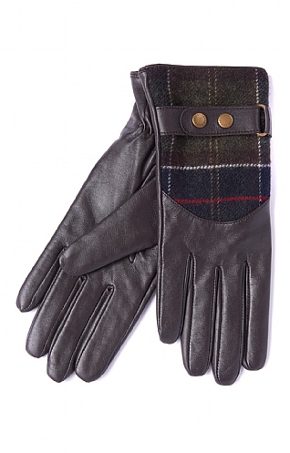 Ladies Barbour Dee Tartan Gloves, Dark Brown