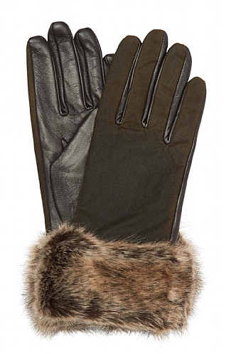 Ladies Barbour Ambush Wax Leather Gloves, Olive/Brown