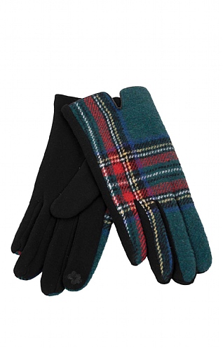 House Of Bruar Ladies Tartan Touchscreen Gloves, Green Stewart
