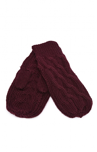 House Of Bruar Ladies Pure New Wool Aran Mittens, Damson