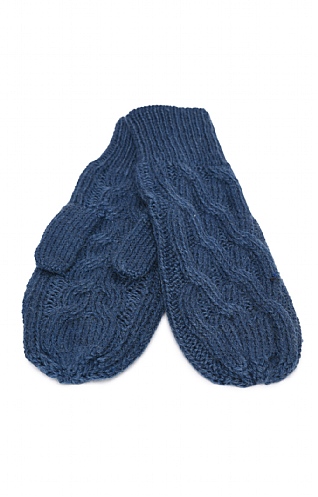 House Of Bruar Ladies Pure New Wool Aran Mittens - Denim Blue, Denim