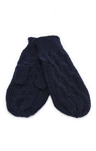 House Of Bruar Ladies Pure New Wool Aran Mittens - Navy Blue, Navy