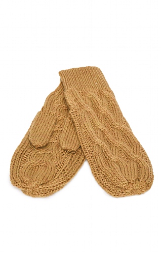 House Of Bruar Ladies Pure New Wool Aran Mittens, Ochre