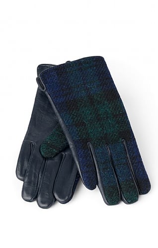 House Of Bruar Ladies Harris Tweed and Leather Gloves - Blackwatch Tartan, Blackwatch