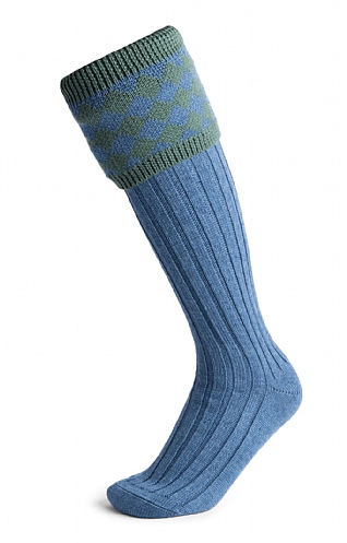 House of Cheviot Merino Diamond Top Shooting Socks, Bluemix/Ancgreen