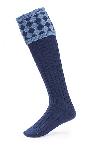 House of Cheviot Merino Diamond Top Shooting Socks, New Navy/Blue Mix